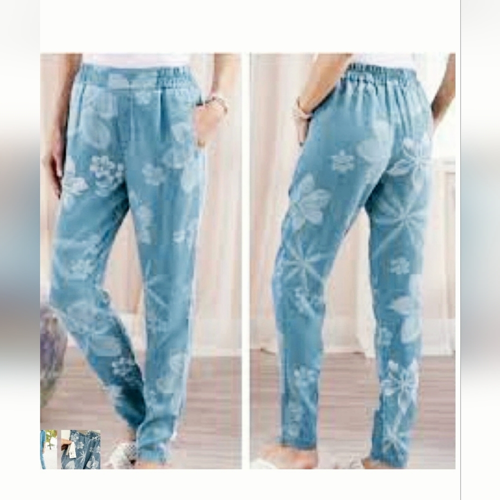 Soft Surroundings Lochlea Floral Chambray Pull-On Jogger Pants W's Sz XL/18